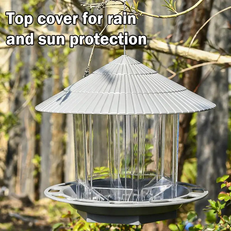 Waterproof Garden Gazebo Hanging Wild Bird Feeder Outdoor Container With Hang Rope Pet Birds Feeding House Type Bird Feeder