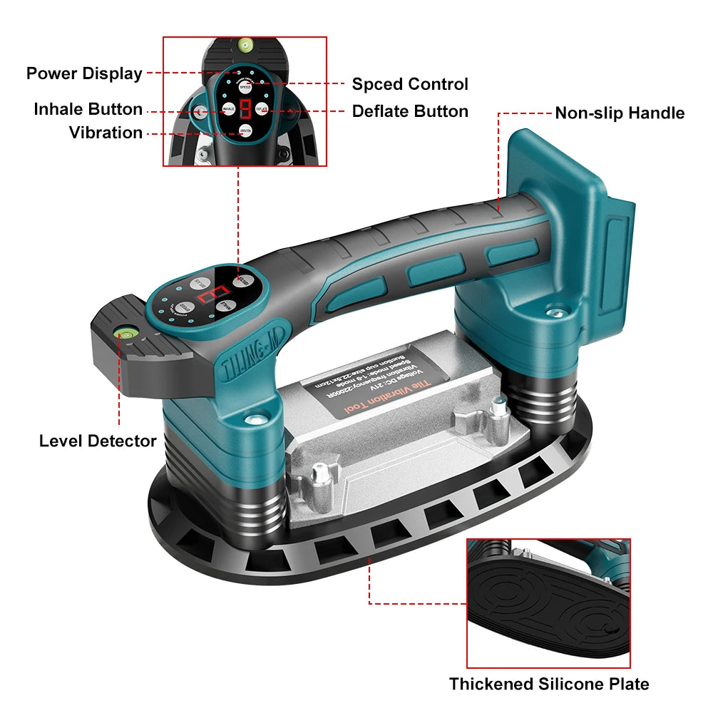 YEARTOP 9 Speed Tile Laying Machine Tile Vibration Leveling Machine Cordless Tiling Installation Power Tool for Makita Battery