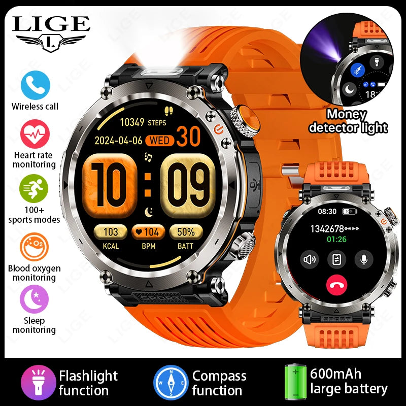 LIGE New Outdoor Men‘s Smart Watch 600mAh Battery Compass Watches IP68 Waterproof Bluetooth Call Sports Smartwatch For Men Women