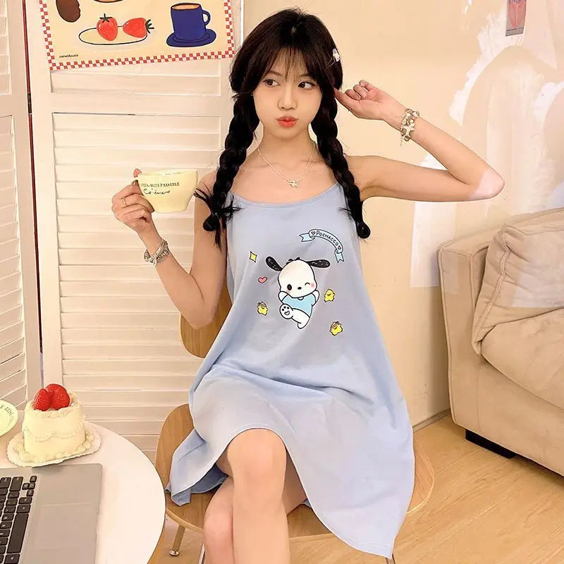 Summer Nightgown Pochacco2026 New Style Women's Suspenders Cute Best-Selling Vest Pajamas with Chest Pad Cartoon Home Skirt Gift