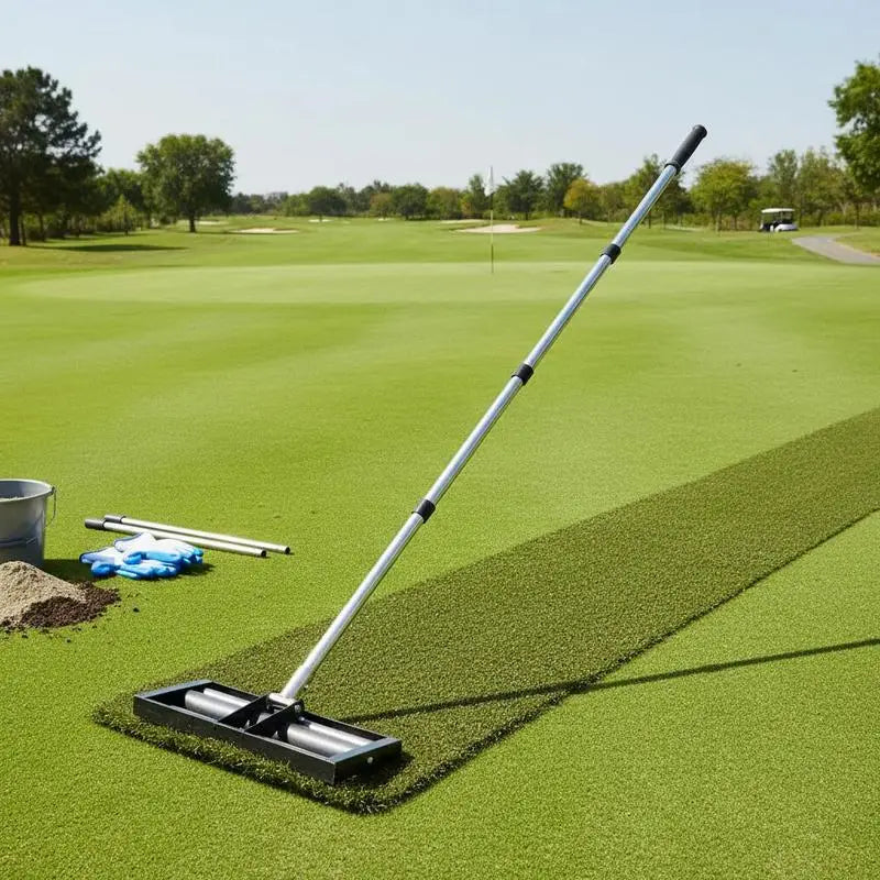Ground Leveling Tool 17" x 10" For Yard Golf Course Garden, Roller Design Adjustable Handle Heavy Duty Steel Metal Construction
