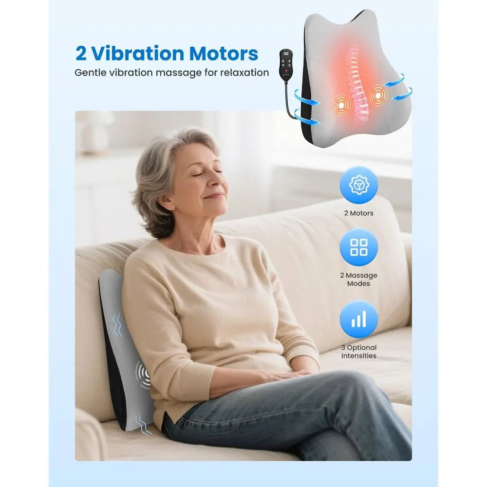 Ergonomic Lumbar Pillow with 3 Vibration Modes and Intensities for Office, Car, and Gaming Chairs
