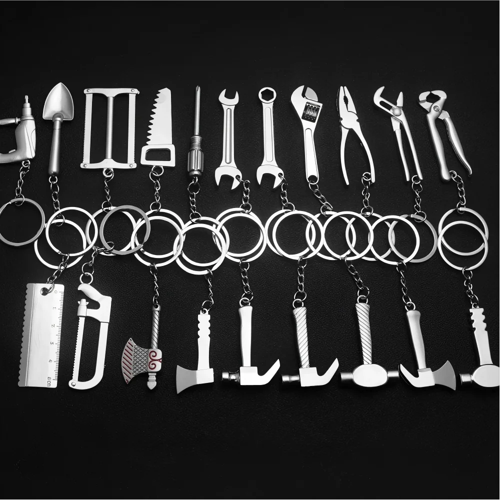 Construction Pretend Play Set Mini Multi DIY Toy Small Keyring Tools Metal Keychain Assorted Designs for Creative Play Gift Car