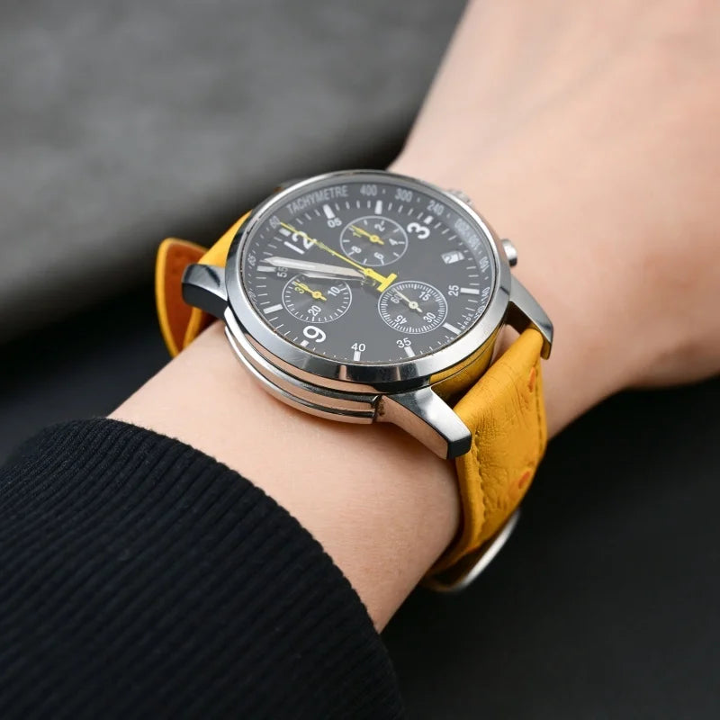 18/19/20/22/21mm Leather Watch Strap for huawei Watchband Ostrich pattern Flat-head universal men women Bracelet Wristband