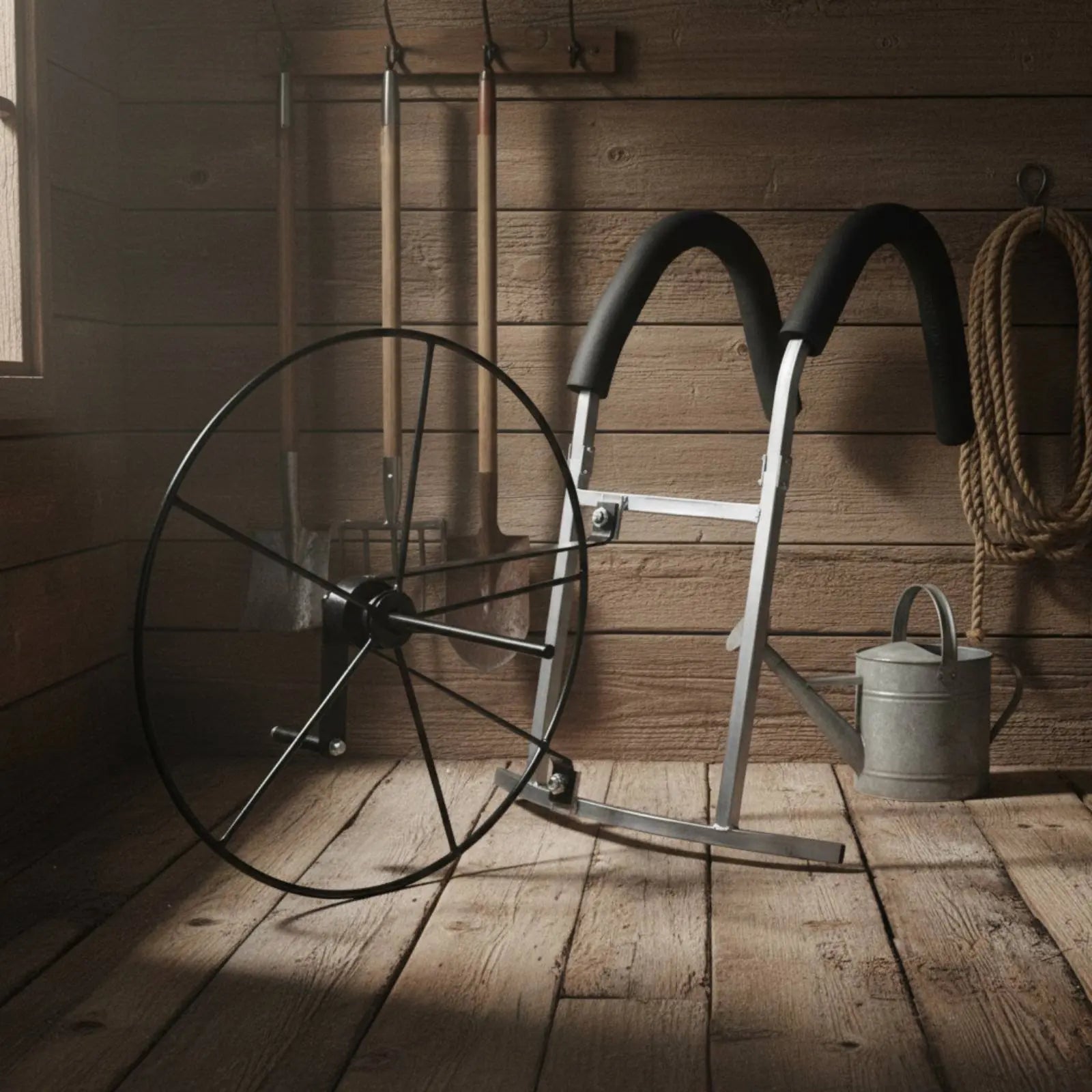 Shoulder-Carried Hose Reel Portable Hand-Crank Hose Winder Manual Irrigation Pipe Spool Sturdy Steel Construction Farming Tool
