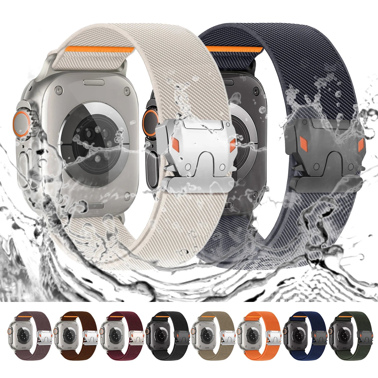 Parachute Buckle Nylon Band Compatible with Apple Watch，Stretchy Waterproof Fabric Strap for Men Women，Series 10 9 8 7 6 5 4 3 S