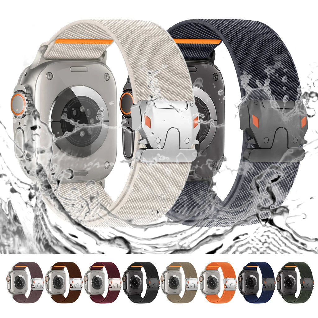 Parachute Buckle Nylon Band Compatible with Apple Watch，Stretchy Waterproof Fabric Strap for Men Women，Series 10 9 8 7 6 5 4 3 S