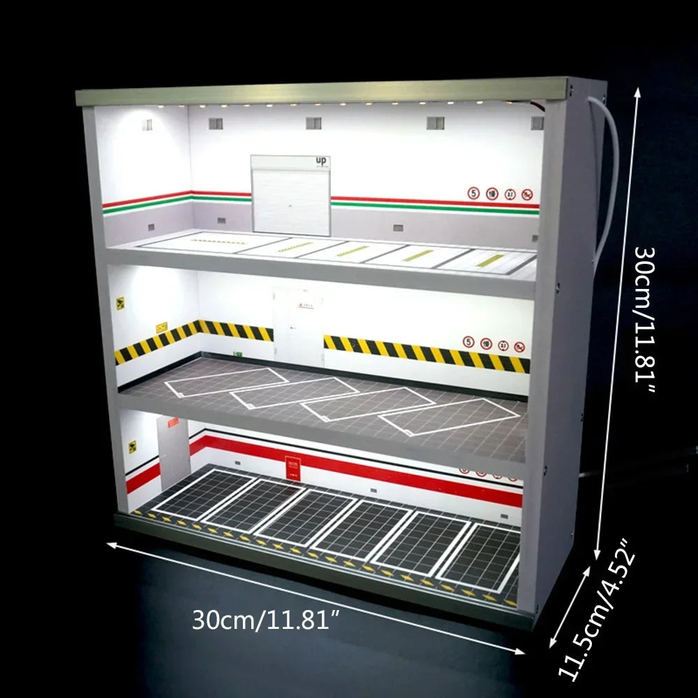 3-Layer Model Car Display Case Garage Display Cabinet 1: 64 Diecast Model Car Display Case W/ LED Light