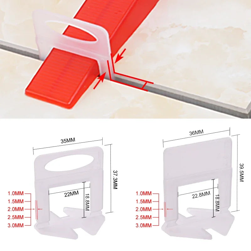 100pcs 1/1.5/2/2.5/3mm Ceramic Tiles Leveling Clips Tile Leveling System Wall Floor Tile Spacer Wedge Tiling Levler Tool Piler