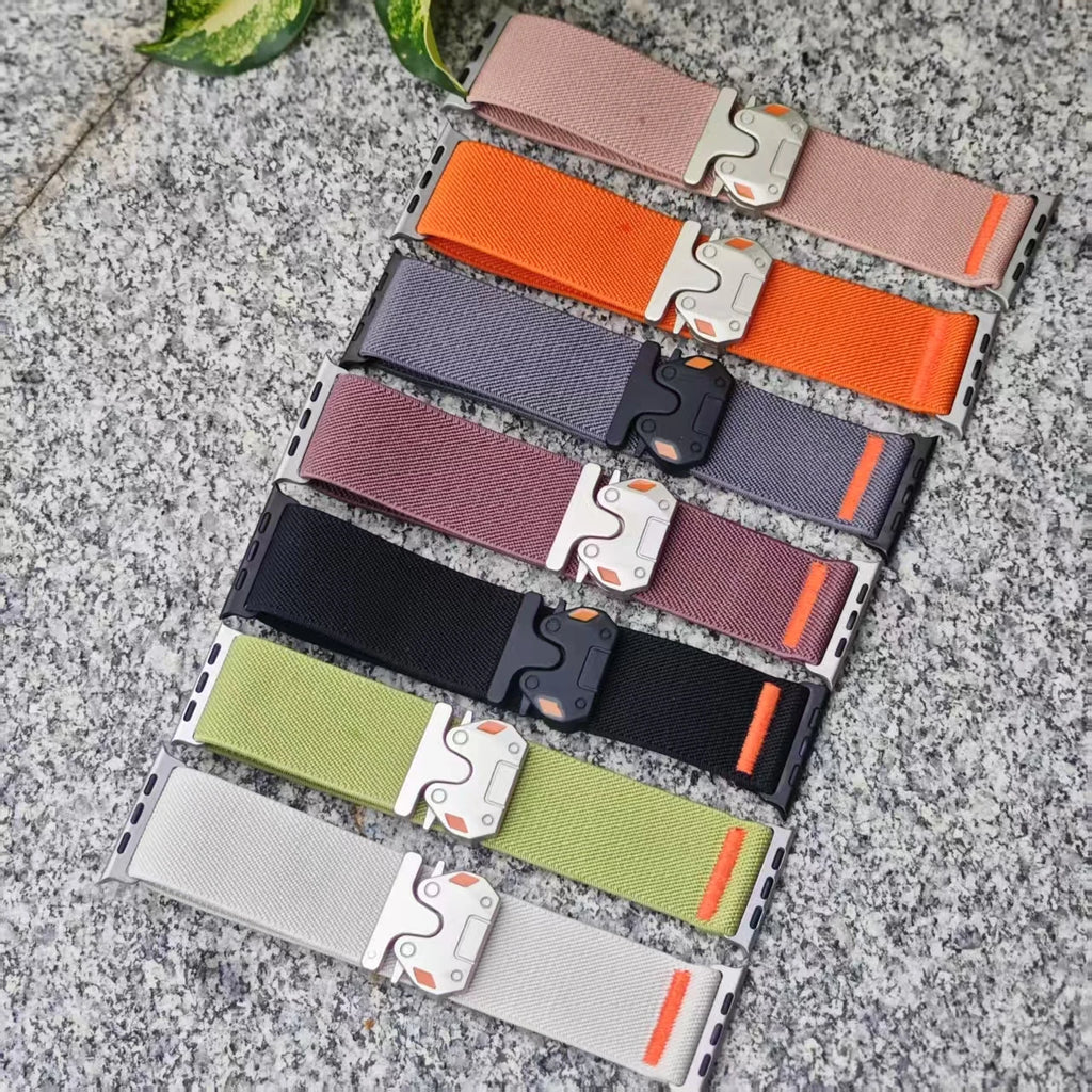 Parachute Buckle Nylon Band Compatible with Apple Watch，Stretchy Waterproof Fabric Strap for Men Women，Series 10 9 8 7 6 5 4 3 S