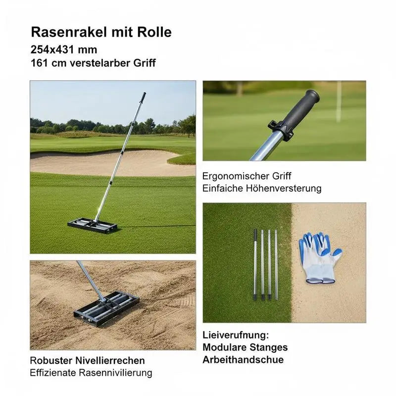 Ground Leveling Tool 17" x 10" For Yard Golf Course Garden, Roller Design Adjustable Handle Heavy Duty Steel Metal Construction