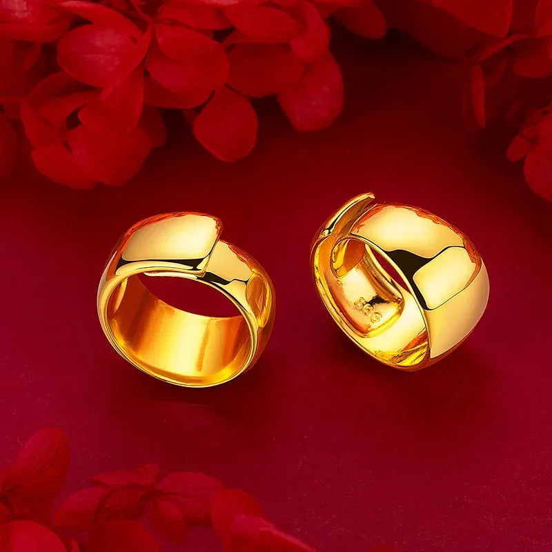24K AU9999 Real Gold Yellow Gold Boss Smooth Big Ring - Men's 13mm Wide Version