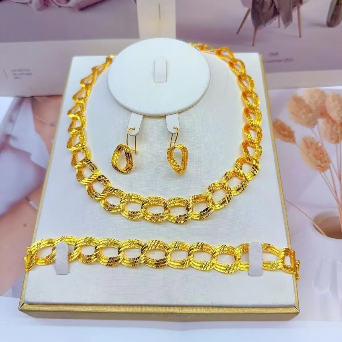 Popodion  New Dubai 24K Gold Plating Jewelry Necklace Bracelet Women's Earrings Exquisite Gift  YY10298