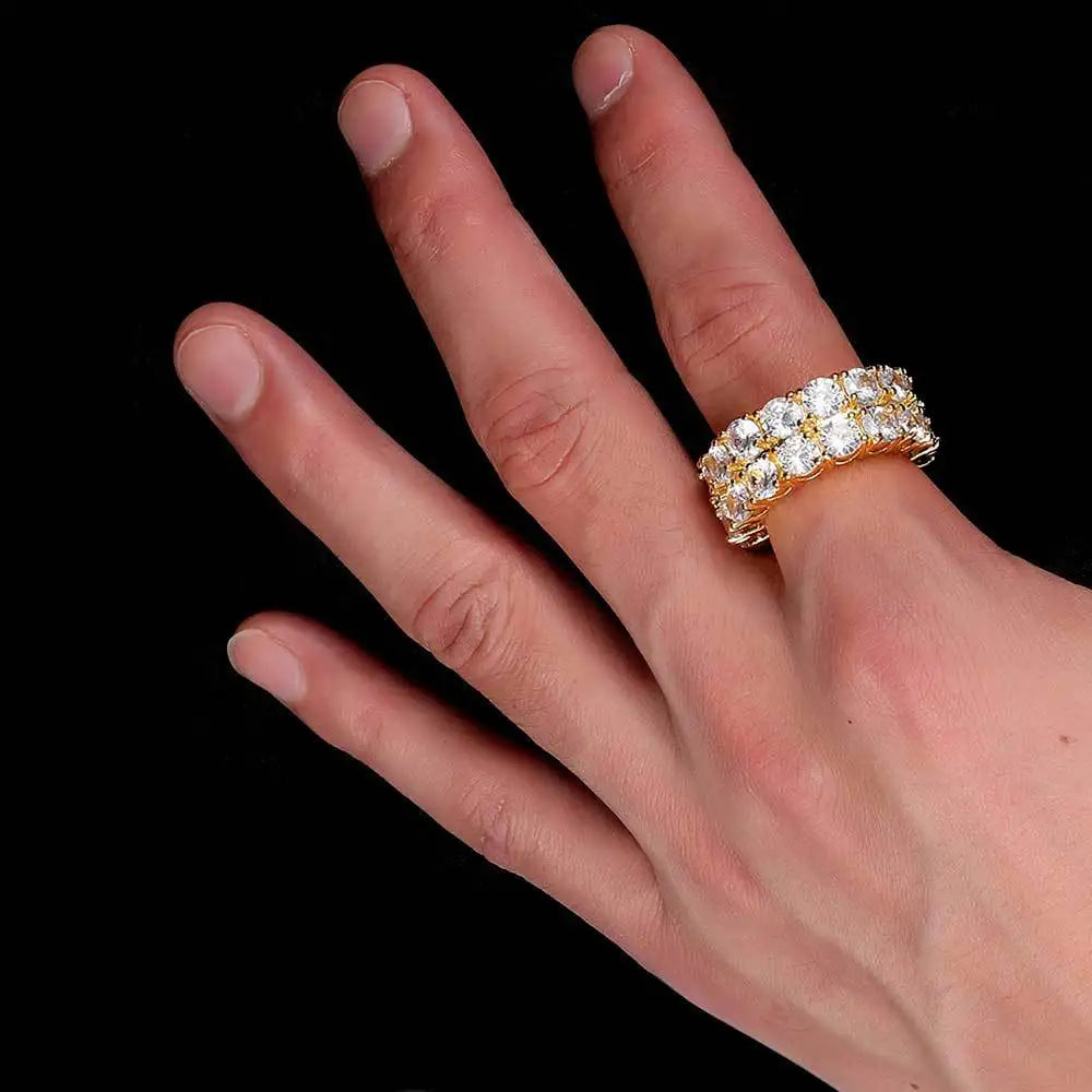 Luxury 24K 9999 Pure Gold real gold Double-row diamond ring full diamond men's ring women's ring