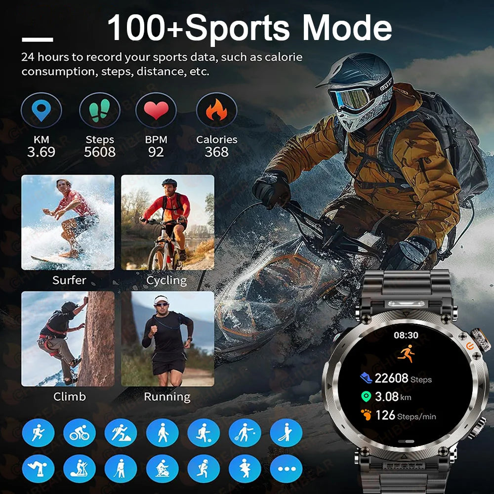 5ATM Outdoor Men‘s Smart Watch 600mAh Battery Compass Watches IP68 Waterproof Bluetooth Call Sports Smartwatch Man For Men Women