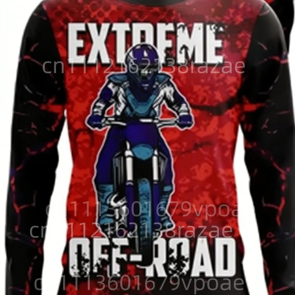 Trendy Extreme Off-Road Motorcycle Print Long-Sleeve Top Casual Fashion Unisex Daily Wear Sports T-Shirt