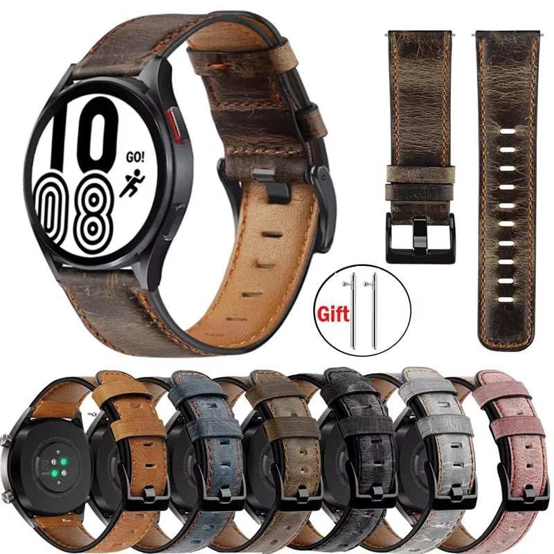 Retro Leather strap for Samsung Galaxy watch 7/6/classic/5/4 pro/Active 2 20mm 22mm watch band bracelet Huawei Gt 4-3-pro-2-2e