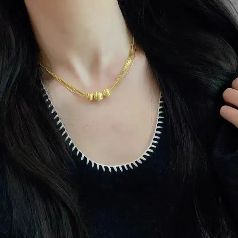 Brushed Shimmer Cat's Eye Necklace Women 24K Gold AU999 - Warm gold, clear texture, dynamic shimmer