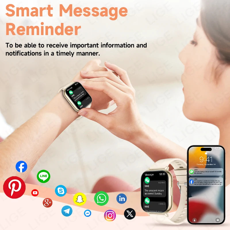 LIGE Fashion Smart Watch Women Bluetooth Call Women‘s Health Monitor Heart Rate Blood Oxygen Sports Fitness Smartwatch For Men