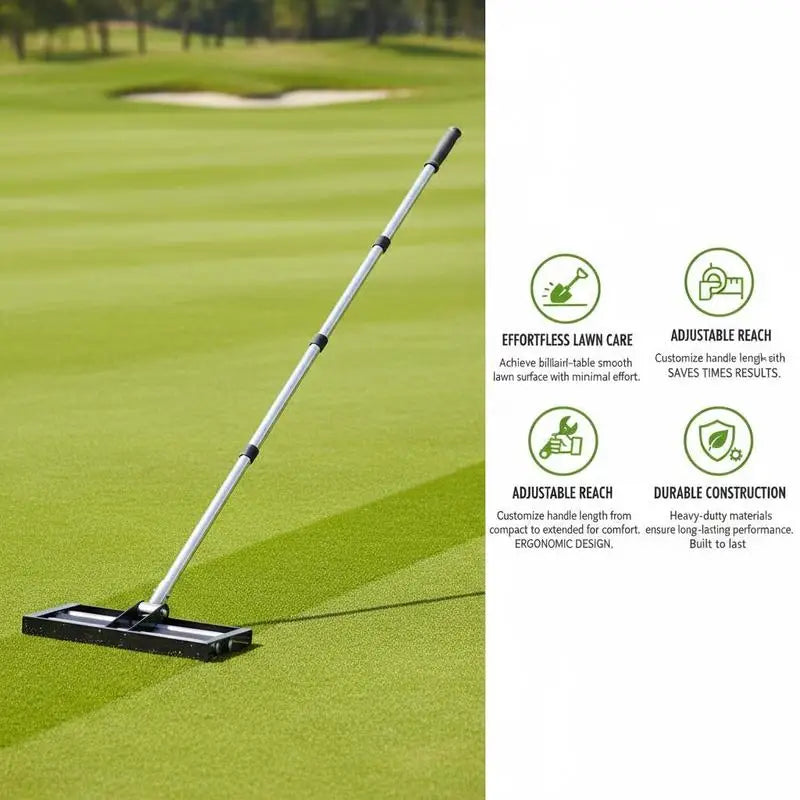Ground Leveling Tool 17" x 10" For Yard Golf Course Garden, Roller Design Adjustable Handle Heavy Duty Steel Metal Construction