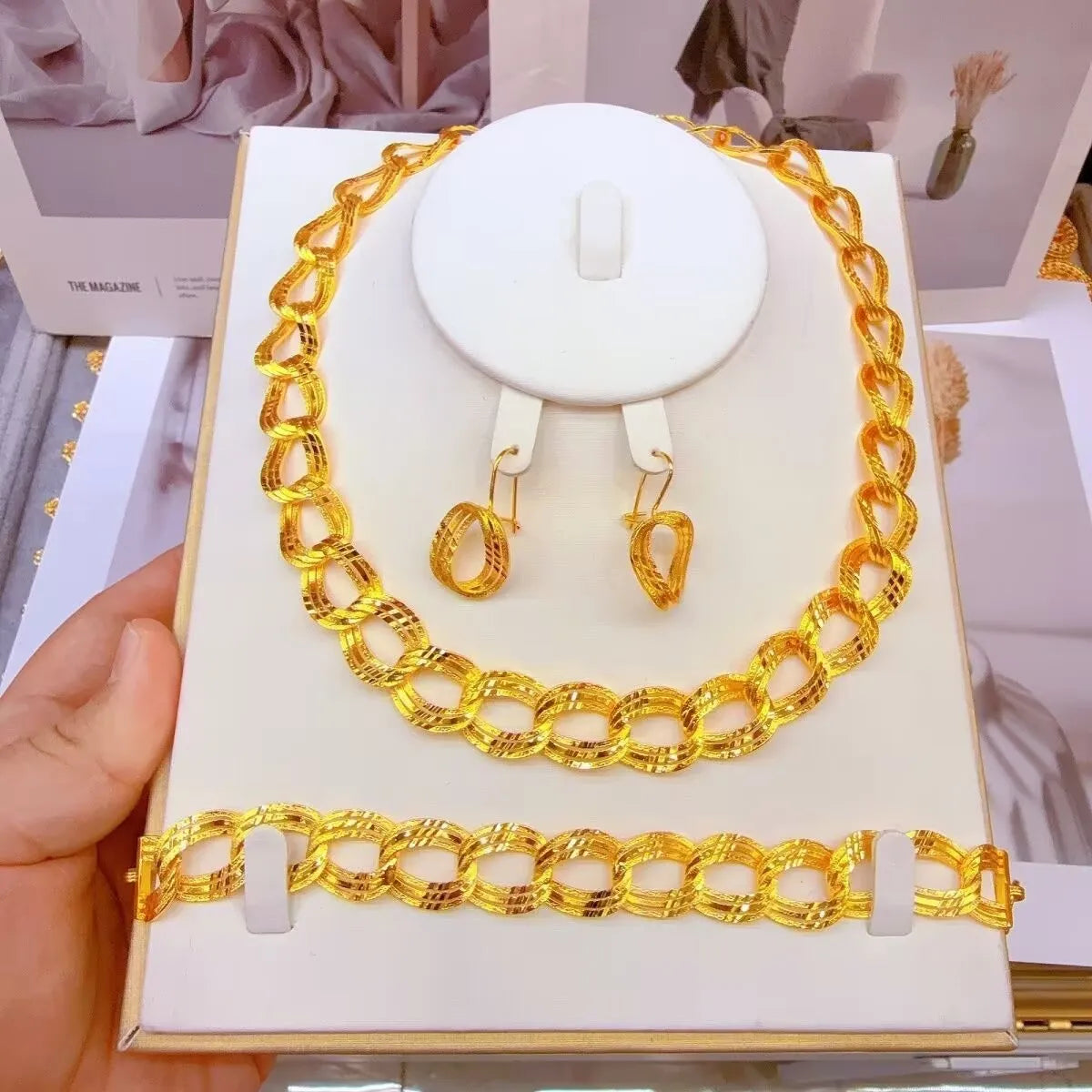 Popodion  New Dubai 24K Gold Plating Jewelry Necklace Bracelet Women's Earrings Exquisite Gift  YY10298