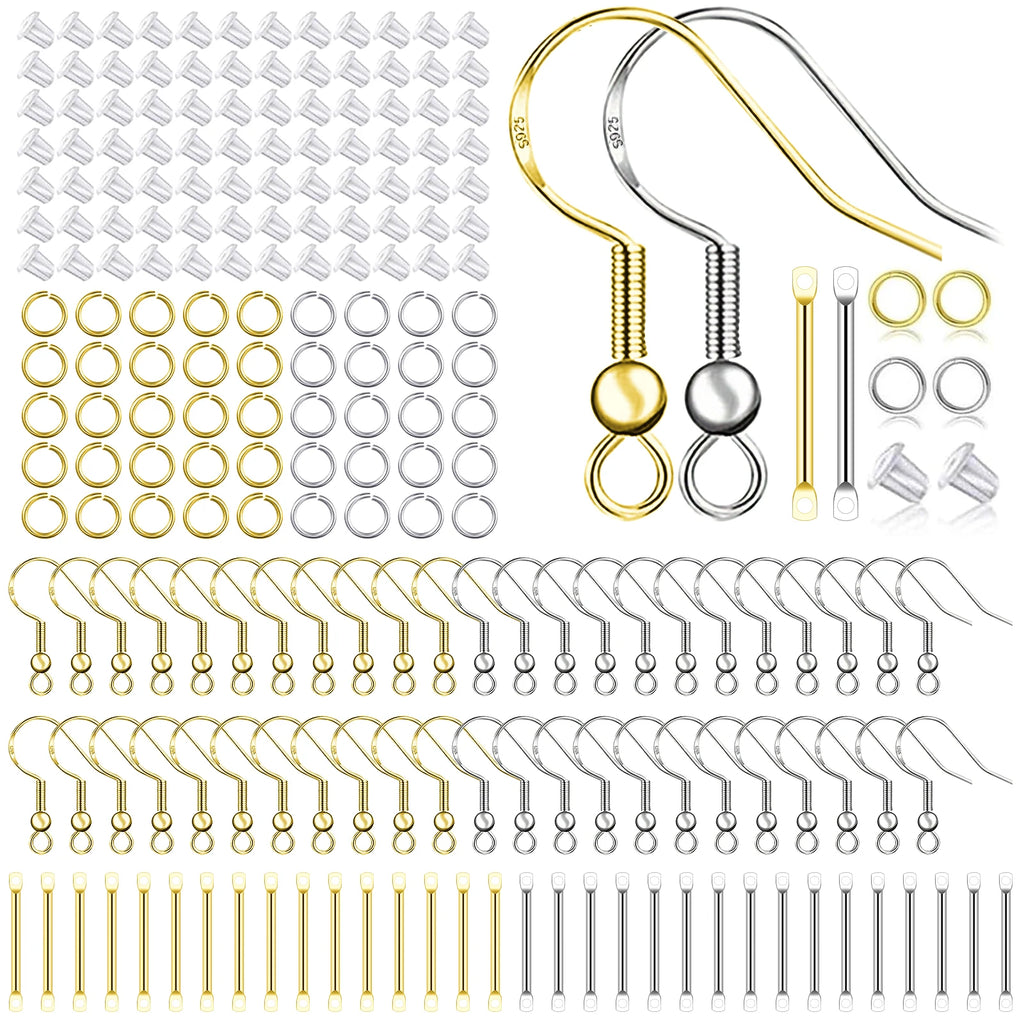 925 Silver/Gold Plated Earring Hooks for Jewelry Making, 900pcs Hypoallergenic Earring Making Kit,Earring Findings Jump Rings