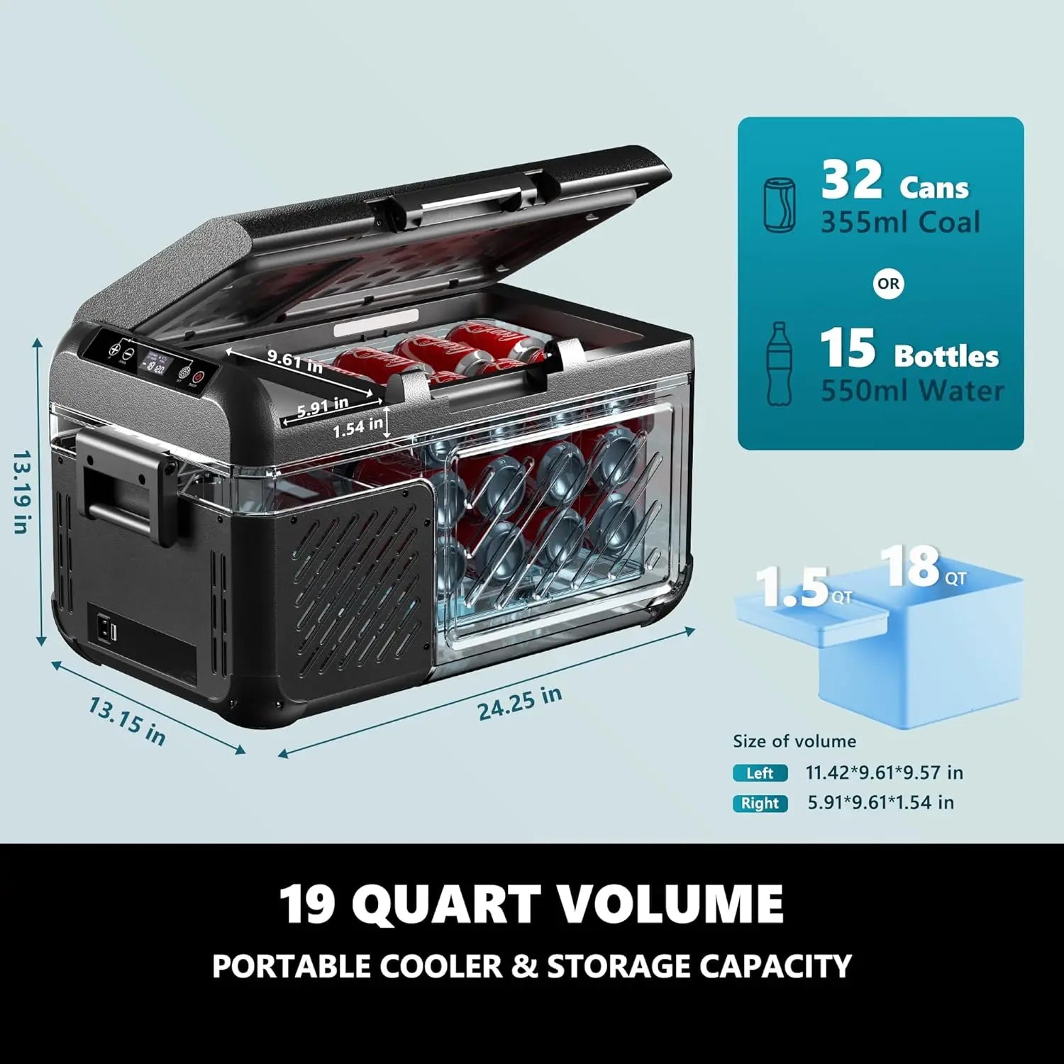 Euhomy Fridge Refrigerator Car Dual Zone 12v 18L Portable Car Fridge Freezer for Camping Truck Rv Boat Fridge for Car