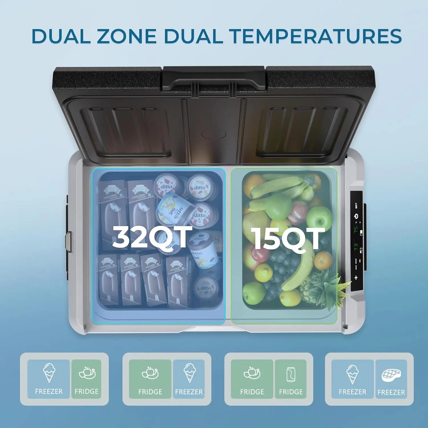 Euhomy Wholesale 45L App Controlled Electric Car Refrigerator Refrigerator Cooler with Wheels & 2 Baskets for Car