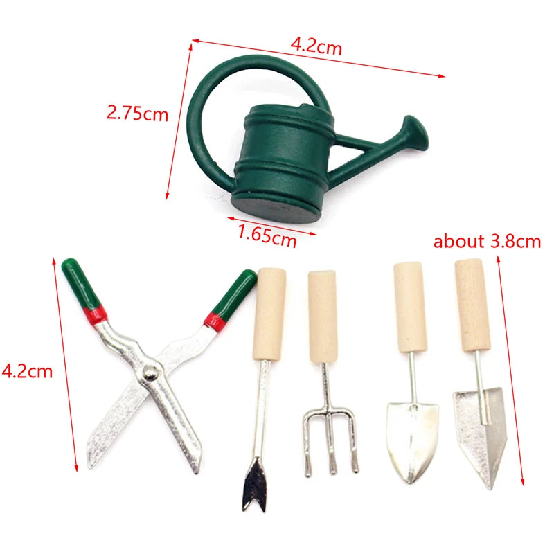 1/12 Dollhouse Simulation Watering Can Spade Scissors Set Dollhouse Miniature Gardening Tools Dolls House Micro Landscape Decor