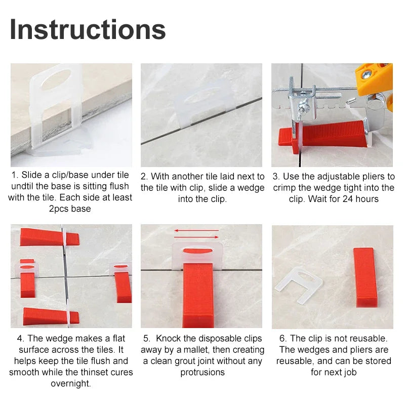 100pcs 1/1.5/2/2.5/3mm Ceramic Tiles Leveling Clips Tile Leveling System Wall Floor Tile Spacer Wedge Tiling Levler Tool Piler