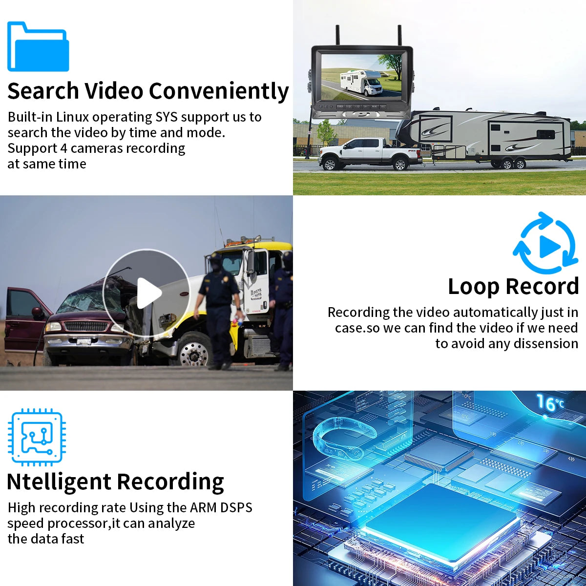 Manufacture Supply AHD 7" Night Vision Wireless Backup Car Reversing Camera Security Parking Video Monitoring for RV Motorhome