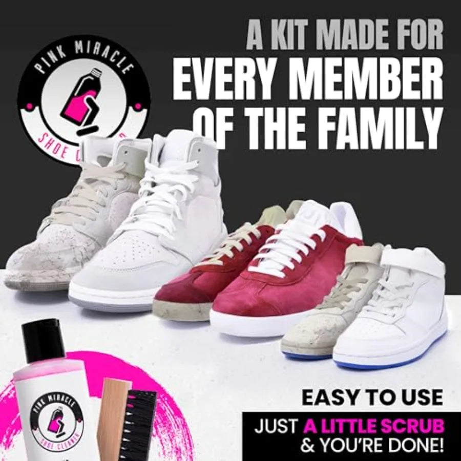 Pink Miracle Shoe Cleaner Kit with Bottle and Brush For Fabric Cleaner For Leather Whites Suede and Nubuck Sneakers