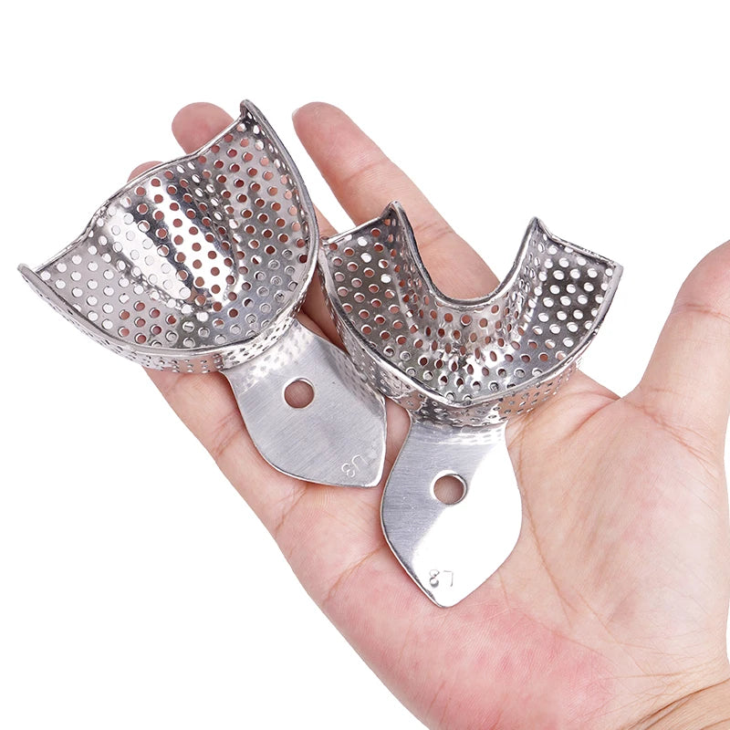 Stainless Steel Dental Impression Tray with Hole Autoclavable Upper Lower Teeth Holder Perforated Plaster Mold Tray Dentist Tool