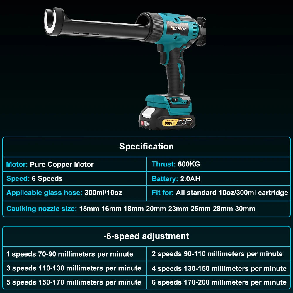6 Speeds Cordless Electric Glue Gun Silicone Glass Glue Caulking Squeezer Gun Electric Sewing Glue Tool for Makita 18V Battery