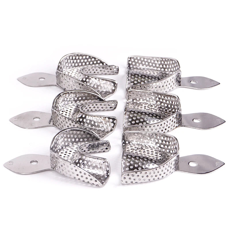 Stainless Steel Dental Impression Tray with Hole Autoclavable Upper Lower Teeth Holder Perforated Plaster Mold Tray Dentist Tool