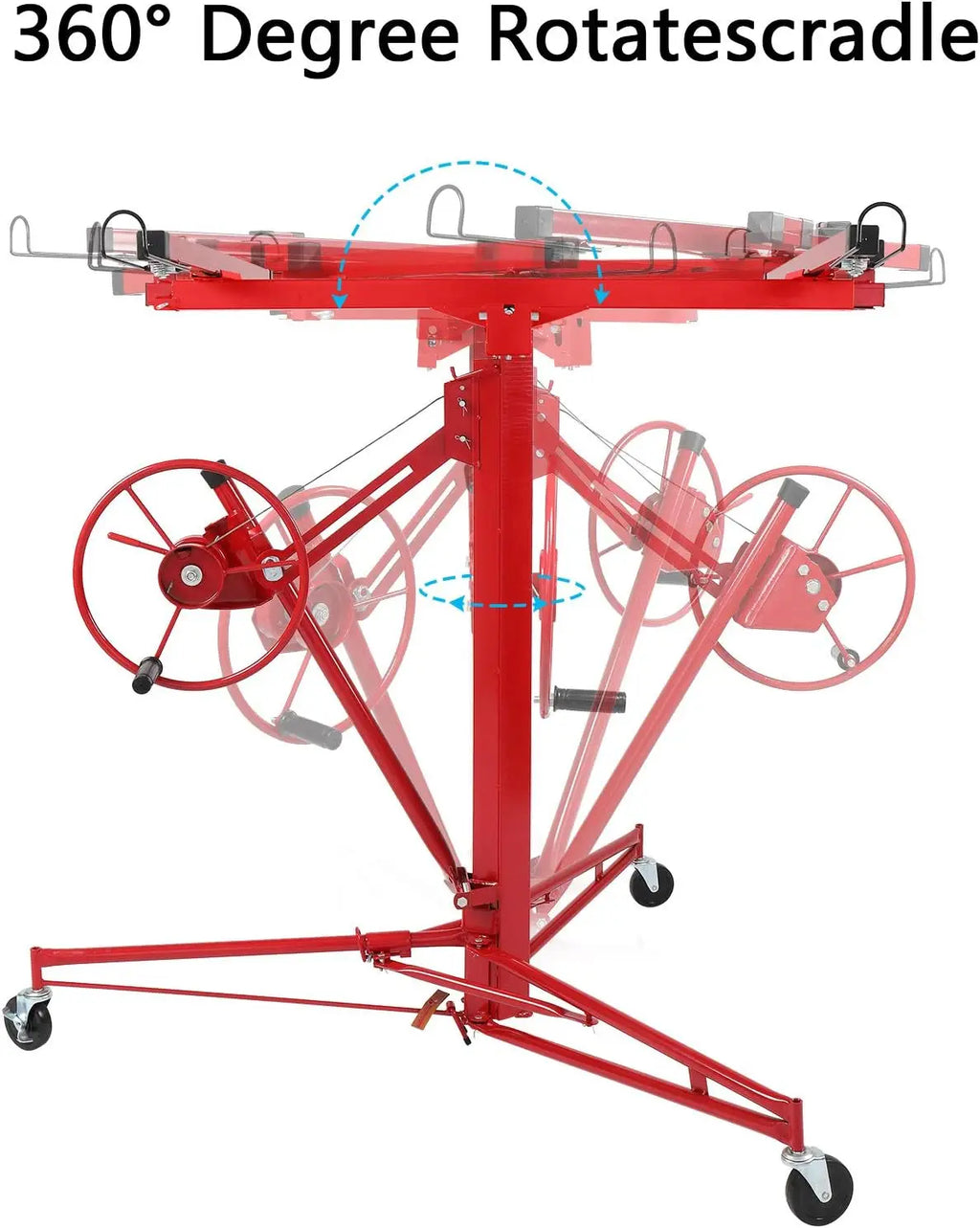 Hoist Jack Lifter Sheetrock, Drywall Lifting Construction Tools Caster Wheel with Adjustable Telescopic Arm, Red