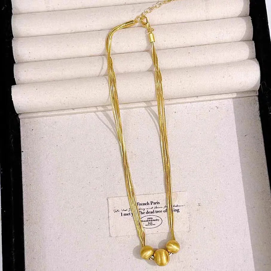Brushed Shimmer Cat's Eye Necklace Women 24K Gold AU999 - Warm gold, clear texture, dynamic shimmer