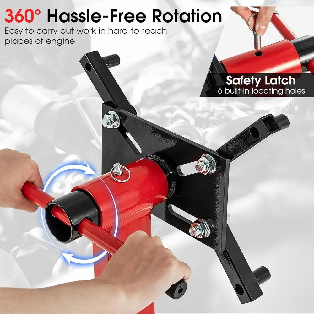750 lbs Capacity Rotating Engine Stand with Adjustable Arms and Wheels for Auto Repair - Red