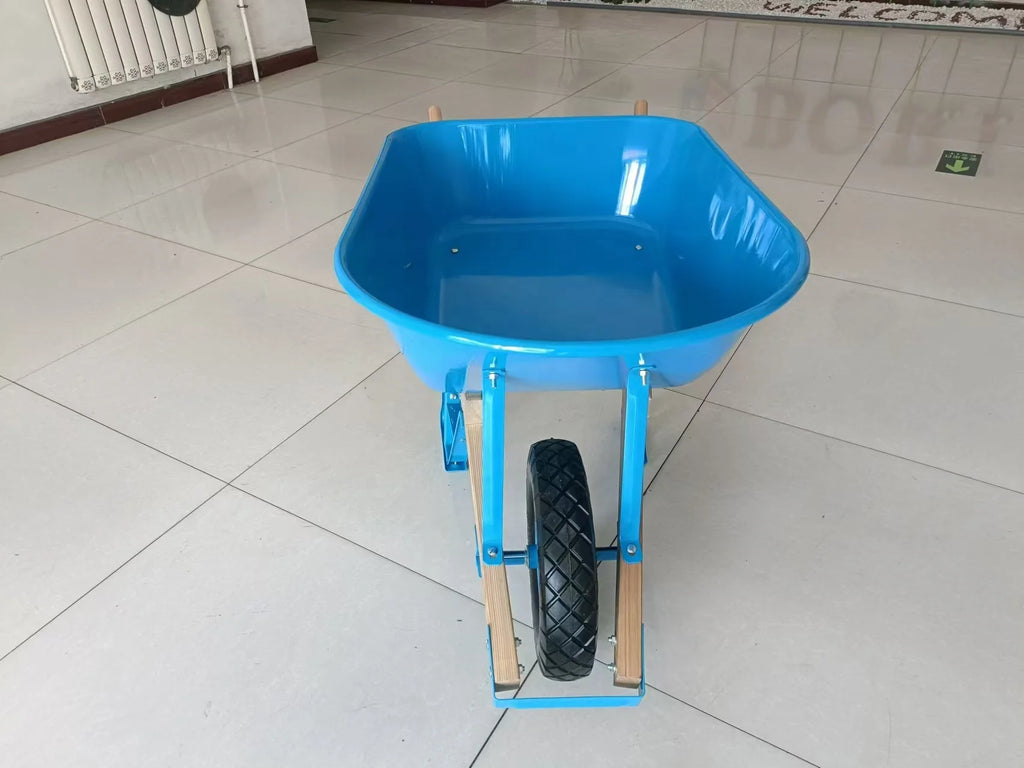 Construction Agricultural Garden Tools Heavy Duty Steel  Wheel Barrow Hand Trolley Square Wooden Handle Steel Wheelbarrow