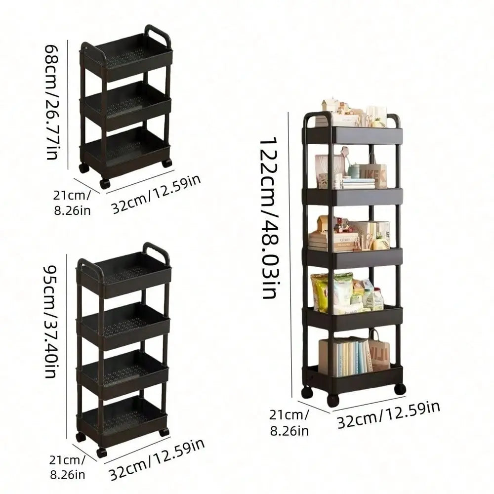 4 5 Tier Heavy Duty Rolling Storage Cart Multipurpose Shelving Unit, Sturdy Plastic Construction, Easy Assembly, No Tools Requi