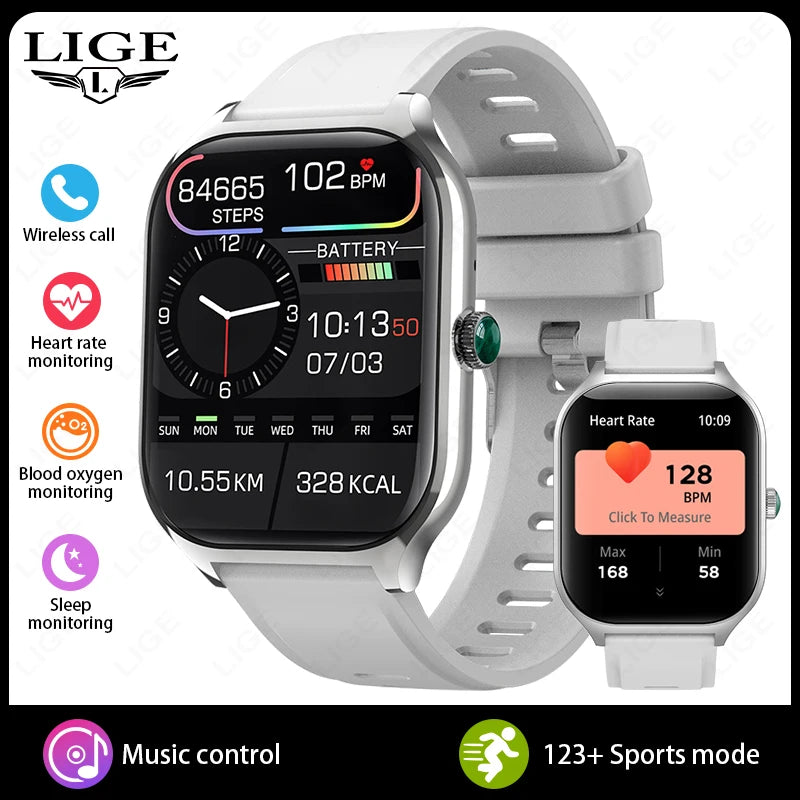 LIGE New 2.01” HD Smart Watch For Men Women Sports Fitness Heart Rate Monitoring Men’s Bracelet Bluetooth Call Ladies Smartwatch