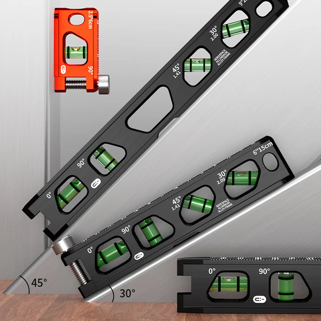 6 Inch Magnetic Torpedo Level with 4 Bubble Vials, V-Groove Magnetic Rails, Orange Aluminum Alloy Construction Diy Hand Tools