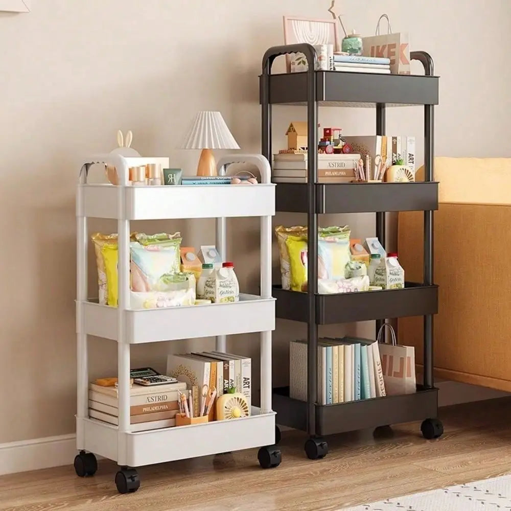 4 5 Tier Heavy Duty Rolling Storage Cart Multipurpose Shelving Unit, Sturdy Plastic Construction, Easy Assembly, No Tools Requi