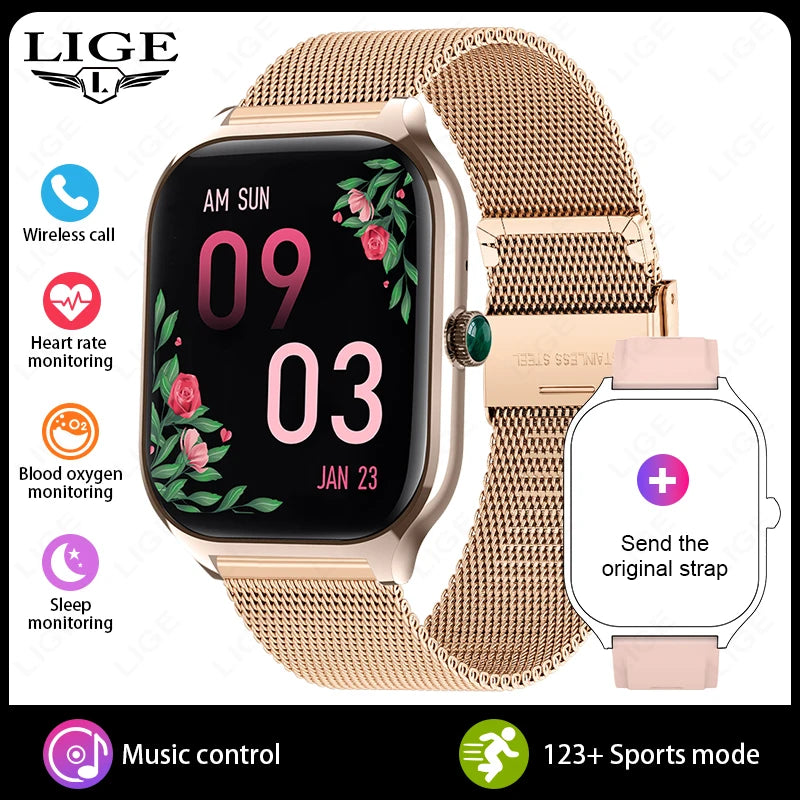 LIGE New 2.01” HD Smart Watch For Men Women Sports Fitness Heart Rate Monitoring Men’s Bracelet Bluetooth Call Ladies Smartwatch