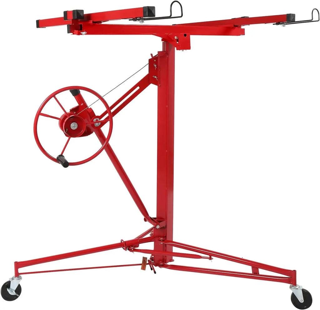 Hoist Jack Lifter Sheetrock, Drywall Lifting Construction Tools Caster Wheel with Adjustable Telescopic Arm, Red