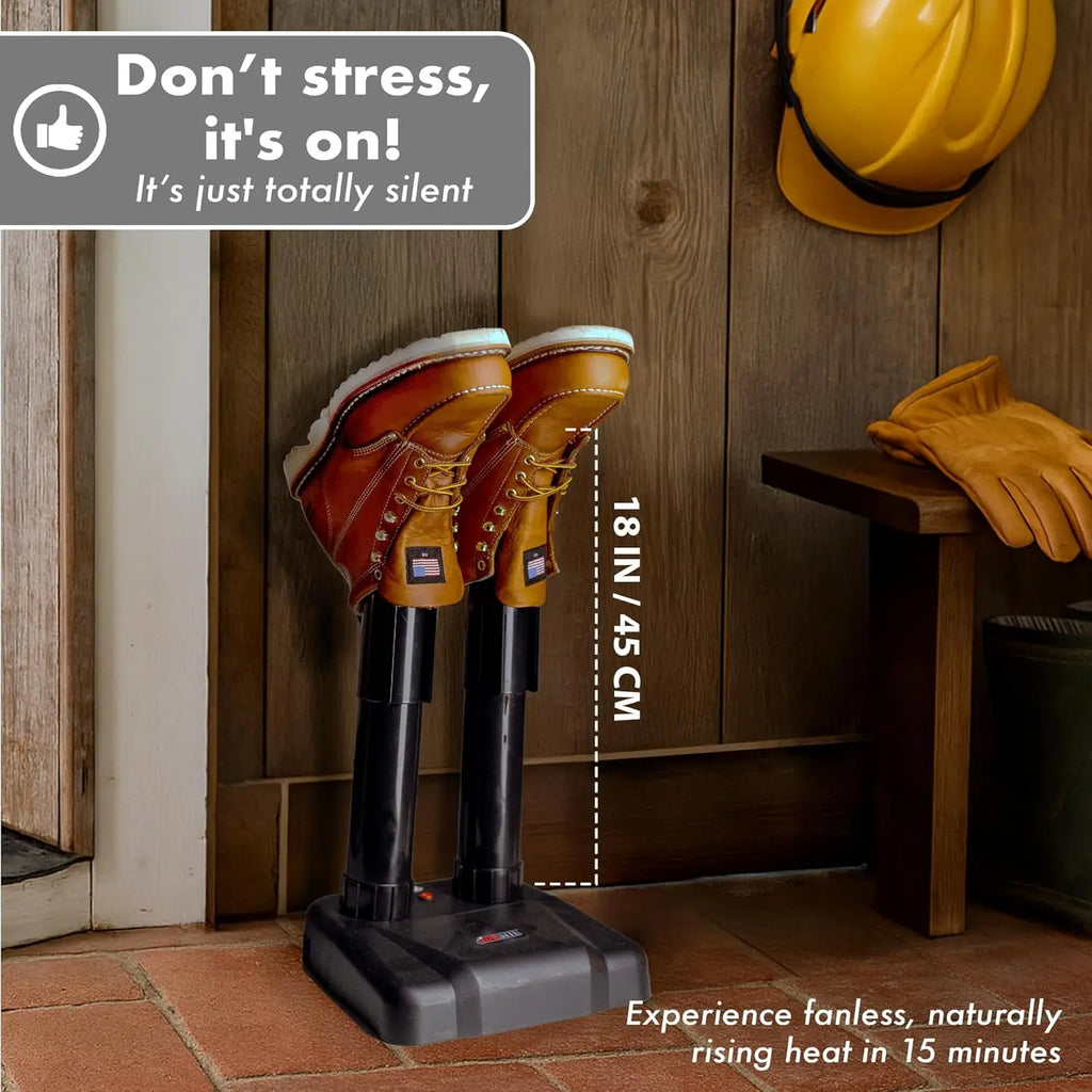 Silent Boot Dryer & Warmer for Work Boots, Gloves, Shoes - Fanless Convection Reduces Odor