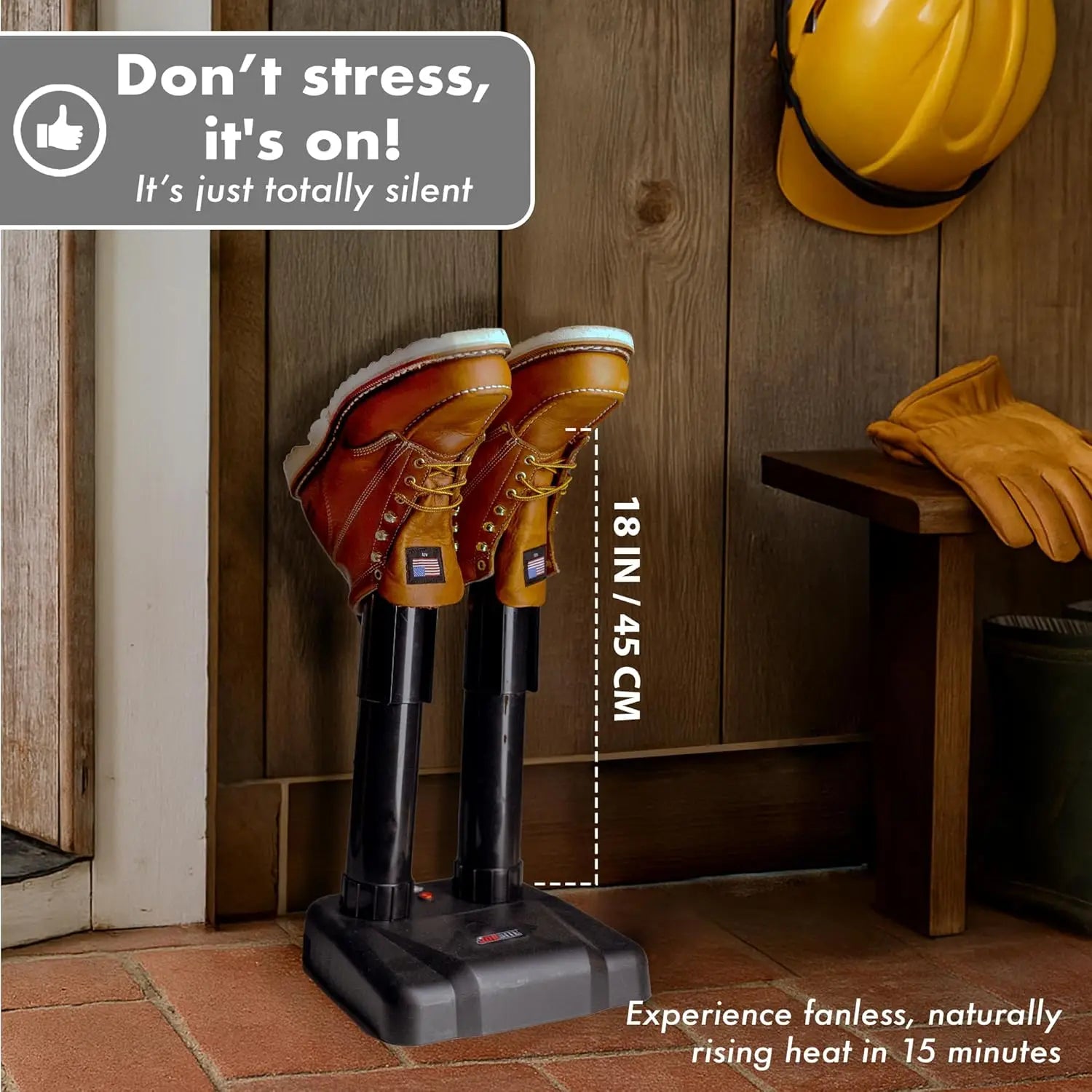 Silent Boot Dryer & Warmer for Work Boots, Gloves, Shoes - Fanless Convection Reduces Odor