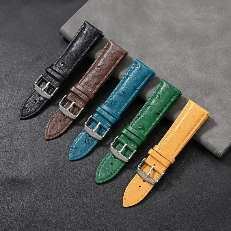 18/19/20/22/21mm Leather Watch Strap for huawei Watchband Ostrich pattern Flat-head universal men women Bracelet Wristband