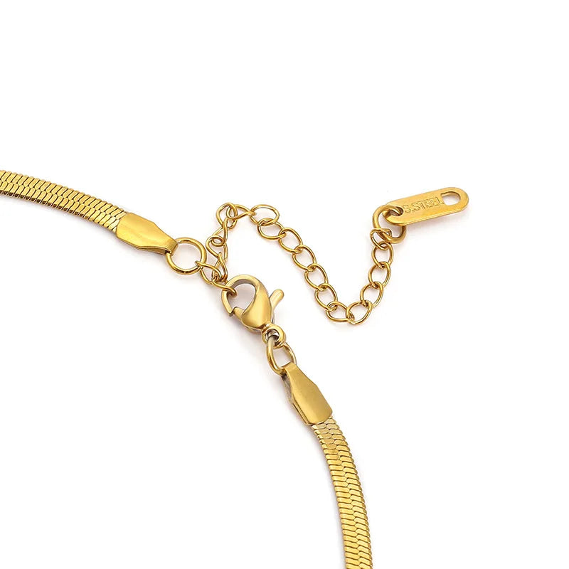 Luxury 24K 9999 Pure Gold real gold Women's Width 3mm Flat Snake Necklace Versatile Blade Necklace Clavicle Chain