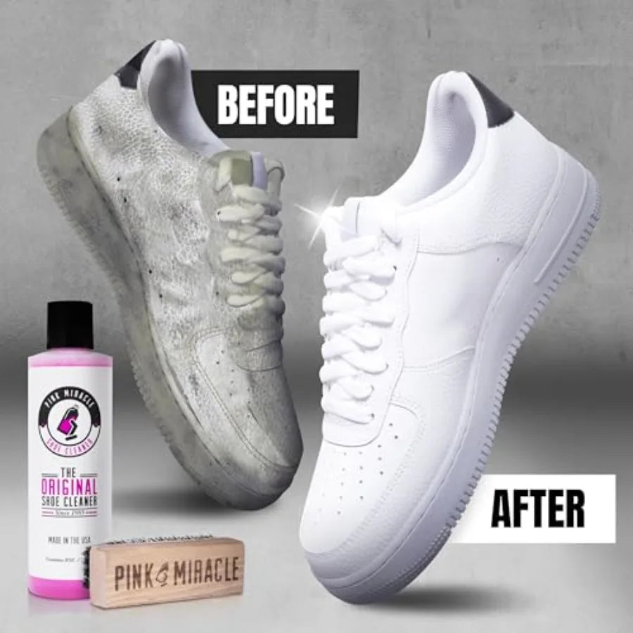 Pink Miracle Shoe Cleaner Kit with Bottle and Brush For Fabric Cleaner For Leather Whites Suede and Nubuck Sneakers